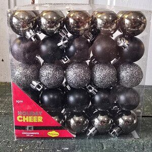 1 Box of 50 Vtg 1" MINI Black & Silver Shatterproof BALL ORNAMENTS Christmas NEW